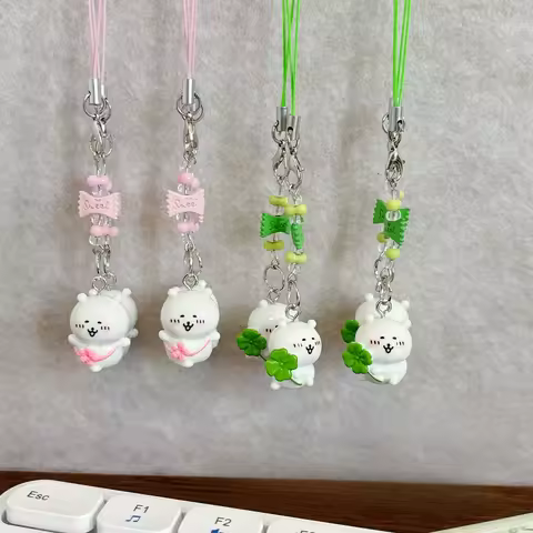 Kawaii Joke Bear Beaded Phone Strap Cute Clover Cherry Blossom Lanyard Anime Cell Phone Pendant & Ke