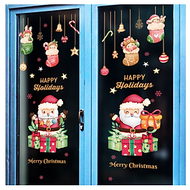 Decal dán tường trang trí - 2 ông già noel ngồi trên hộp quà dễ thương