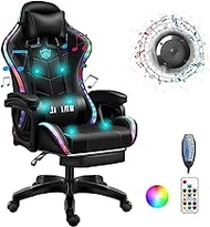 Ergonomic Gaming Chair with Speakers and Led Lights, Comfortable Gaming Chair with Footrest High Back Computer Office Gaming Massage chairChair for Adults Kids (Black)