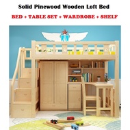 Kids Wooden Loft Bed Room Furniture Full Set Ladder Stair Cabinet Double Decker Bunk Bed For Child Katil Bertingkat
