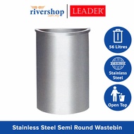 LEADER 56Litres Stainless Steel Semi Round Bin with Open Top Garbage Wastebin 56L Rubbish Trash Can/
