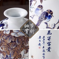 S/🌔Jingdezhen Famous Teacher Shi Qinming Hand Painted Vase New Chinese Style Home Floor Gold Outline Ceramics Large Vase