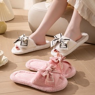 Floor Cotton Slippers Furry Open Toe LOVE Bowknot Female Four Seasons Household Wooden Furry Slipper