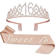 Birthday Tiara Crown Sash Women Girls 11th 12th 13th 14st 15th 16th 17th 18th 19th 20th Birthday Par