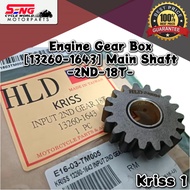 MODENAS KRISS 1/2 ENGINE GEAR BOX - MAIN SHAFT-2ND-16T/18T