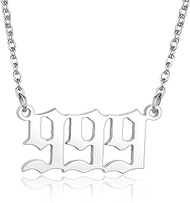 Angel Number Necklace Stainless Steel Old English Numerology Jewelry 111 222 333 444 555 666 777 888