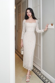 Đầm ren cúp ngực tay dài ôm body tôn dáng màu trắng (Madison Dress)