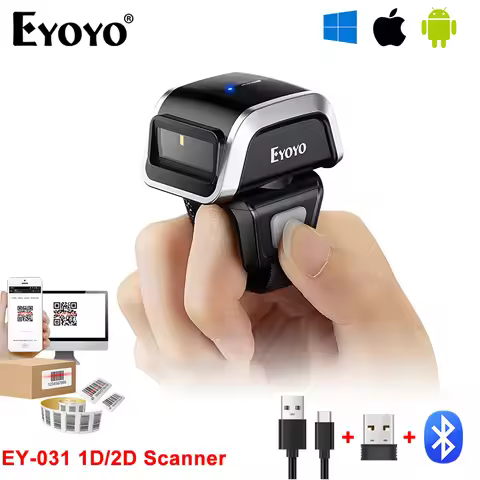 Eyoyo EY-031 Wearable Mini Bluetooth Scanner Screen Scanning 1D 2D Barcode Reader. Can Add Prefixes/