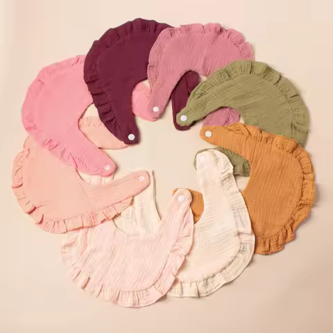 4PCS Lotus Leaf Edge Double Crepe Baby Drool Towel Cotton Comfortable Baby Feeding Bib Baby Soft Sna