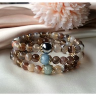 Botswana Agate with Feicui Jade/Terahertz/Aquamarine Bracelet [714]