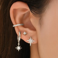 7pcs/Set Creative Snowflake Cubic Zirconia Copper Earrings Set For Women, Geometric Design Copper Je