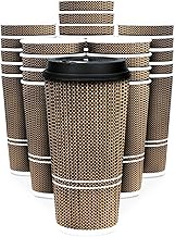 To Go Coffee Cups With Lids - 22 oz Disposable Coffee Cup With Lid. Large Togo Travel Paper Ripple H