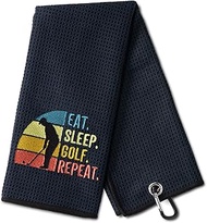DYJYBMY Eat Sleep Golf Repeat Funny Golf Towel, Embroidered Golf Towels for Golf Bags with Clip, Men's Golf Accessories, Fathers Day Birthday Gifts for Golf Fan, Retirement Gift, Dad‘s Golf Towel