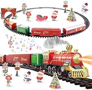 deAO Train Set Toys for Kids with Smoke,Light & Sound,Christmas Train Toys,Battery-Powered Steam Loc