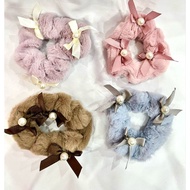 HAIR RUBBER SCRUNCHIE FLUFFY PEARL RIBBON RUBBER SCRUNCHIE BUN