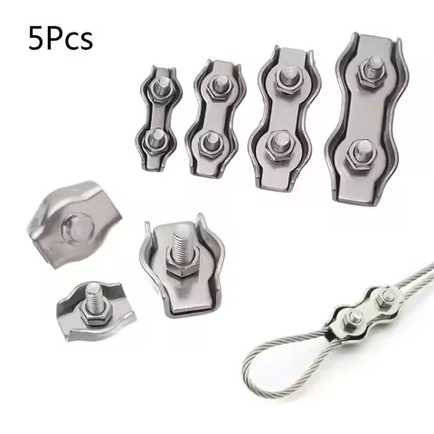 5Pcs M2-M5 Stainless Steel Simplex 1/2-Post Bolt Clip Wire Rope Cable Clamp Caliper Rope Simple Grip