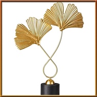 [chasoedivine.sg] Home Decor Iron Golden Ginkgo Leaf Ornaments with 2 Leaves and Base Modern Simple Table Sculpture