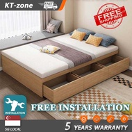 KT-zone 【Free installation】HDB Storage Solid Wooden Bed Frame Storage Bed Single Bed Super Single Bed Tatami Mat Tatami Mat Drawer Bed king bed/queen bed