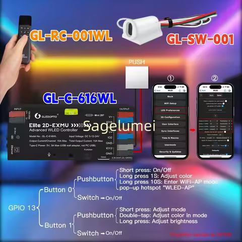 ESP32 WLED LED Controlle Elite 2D EXMU Advanced with MIC 20A Fuse DIY Dynamic Light FOR WS2812b SK68