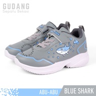 Sepatu Sekolah Anak Perempuan TK SD PAUD Ando Blue Shark Abu-abu Perekat Slip On