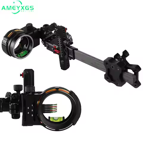 Compound Bow Sight 5 Pin Sight 0.019'' Fiber Optic Adjustable Left/Right Hand Extension Rod for Bow 