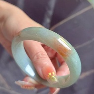 招財•幸福•除惡運|甜綠紅翡灑金完美寬版平安手鐲#55.3#18.3