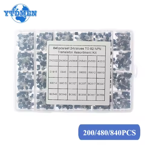200/480/840pcs TO-92 Transistor Kit Assortment Box BC547 BC327 BC337 2N2222 3906 C945 PNP/NPN Transi