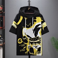 M-5XL Short Sleeve Hoodie T Shirt For Men S Trend Summer New Plus Size Pullover Hooded Baju T Shirt Lelaki Viral