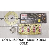 Sprocket Set 415 y15zr 6lubang(415 RKM GR415HSBT Gold Chain 122T + Spoket Gold) 1 Set