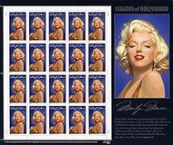Marilyn Monroe: Legends of Hollywood, Full Sheet of 20 x 32-Cent Postage Stamps, USA 1995, Scott 296