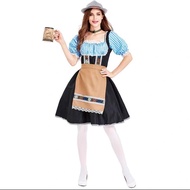Bavarian Octoberfest Germany Costume Adult Woman Halloween Women Blue Checkered Brown Apron