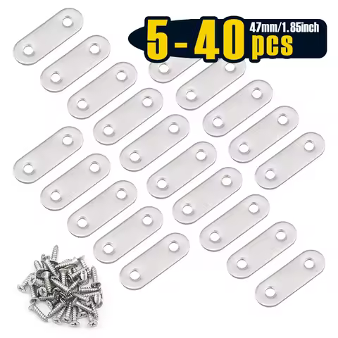 5-40pcs 1.85 inch(47mm) 2 Holes Stainless Steel Flat Mending Repair Plate Bracket Connector, Flat St