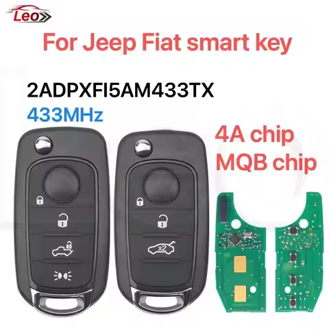Leo FCC:2ADPXFI5AM433TX Original4A/MQB48 433MHz SIP22 Blade car flip remote key for JEEP Fiat 500X E