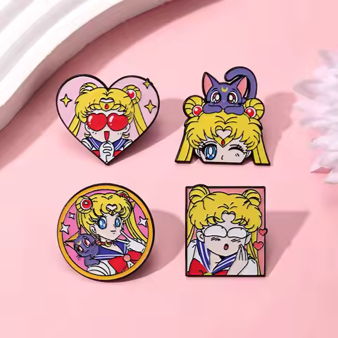 4/8Pcs Sweet Anime Sailor Moon Enamel Pins Anime Hero Girl Tsukino Usagi Luna Brooch Lapel Badge For