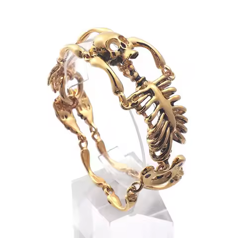 37mm Heavy Punk Gothic Gold Color Stainless Steel Body Skull Bracelet Men Hiphop Hiphop Shiny Biker 