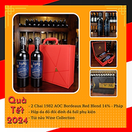 Hộp Vali đỏ đính đá + 2 chai rượu vang Pháp  1982 AOC Bordeaux