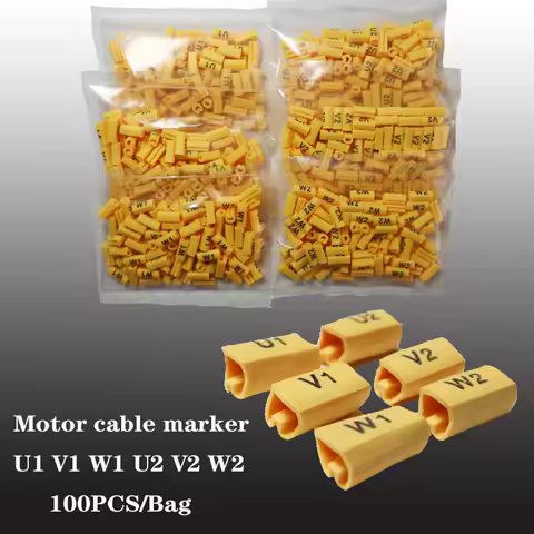 100/600PCS PVC Yellow Color Flat Tubing Number U1 V1 W1 U2 V2 W2 Motor Cable Marker Wire Pipe Printe