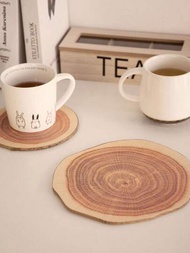 1入新創意木製杯托，咖啡杯墊，帶木紋貼紙的茶杯墊，具有保溫和防滑功能