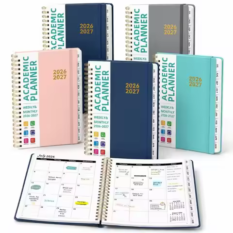 2027 A5 Academic Planner Book Monthly/Weekly Spiral Binding Calendar Planner with Tabs Planner Book