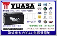 %銓友電池%桃園電池☆實體店面 YUASA 60044 免保養汽車電池 100AH 賓士/捷豹/奧迪/路華/雙龍/BMW