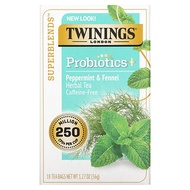 Twinings, Probiotics Plus, Herbal Tea, Peppermint & Fennel, Caffeine-Free, 18 Tea Bags, 1.27 oz (36 