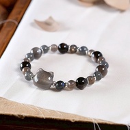 黑骨幹 雙眼銀曜石 拉長石 貓頭 手鍊 天然礦石水晶