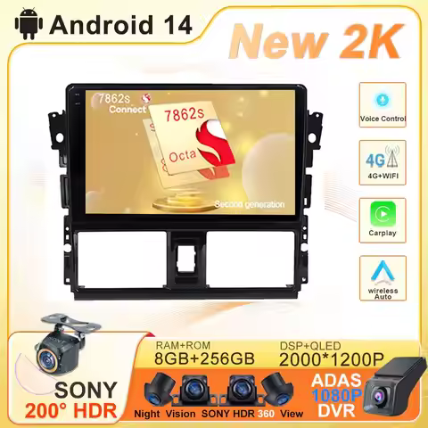 Car DVD Android 14 For Toyota Yaris Vios 2014 - 2016 Touch Screen Auto Radio Navigation Stereo Head 