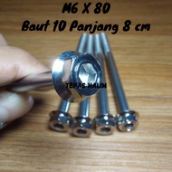 BAUT PROBOLT M6X80 BAUT 10 PANJANG 8 CM STAINLESS 2 KUNCI