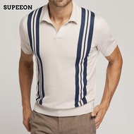 SUPEEON丨เสื้อโปโลผู้ชาย เสื้อแขนสั้น แฟชั่น ลายทาง เสื้อยืดคอปกผู้ชาย ทรงเข้ารูป กเสื้อยืดถัก ใส่สบา