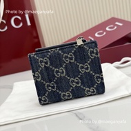 GUCCI 拉鏈開合 牛仔布 銀包 小號 深藍色