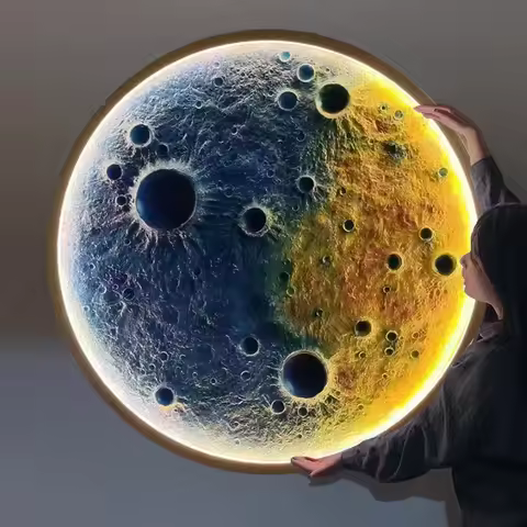 3D Relief Moon Wall Lamp Mural Designer Art Entrance Wall Hanging Decorative Lamp