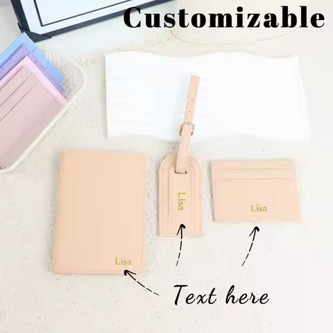Customized Name PU Leather Luggage Tag Card Case Passport Case Travel Set Portable Anti-Loss Luggage