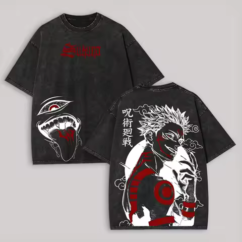 Sukuna Tattoo T Shirt Jujutsu Kaisen Men Vintage Acid Wash King of Curses Ryomen Anime Graphic Stree