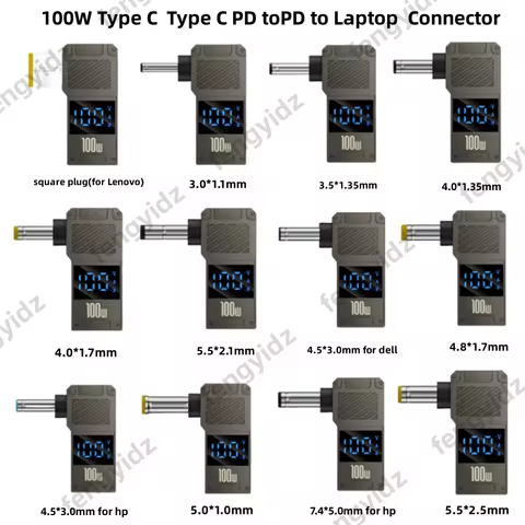 LED Display PD 100W Laptop Power Supply Adapter Charger Connector USB Type C PD to DC Jack Plug Conv